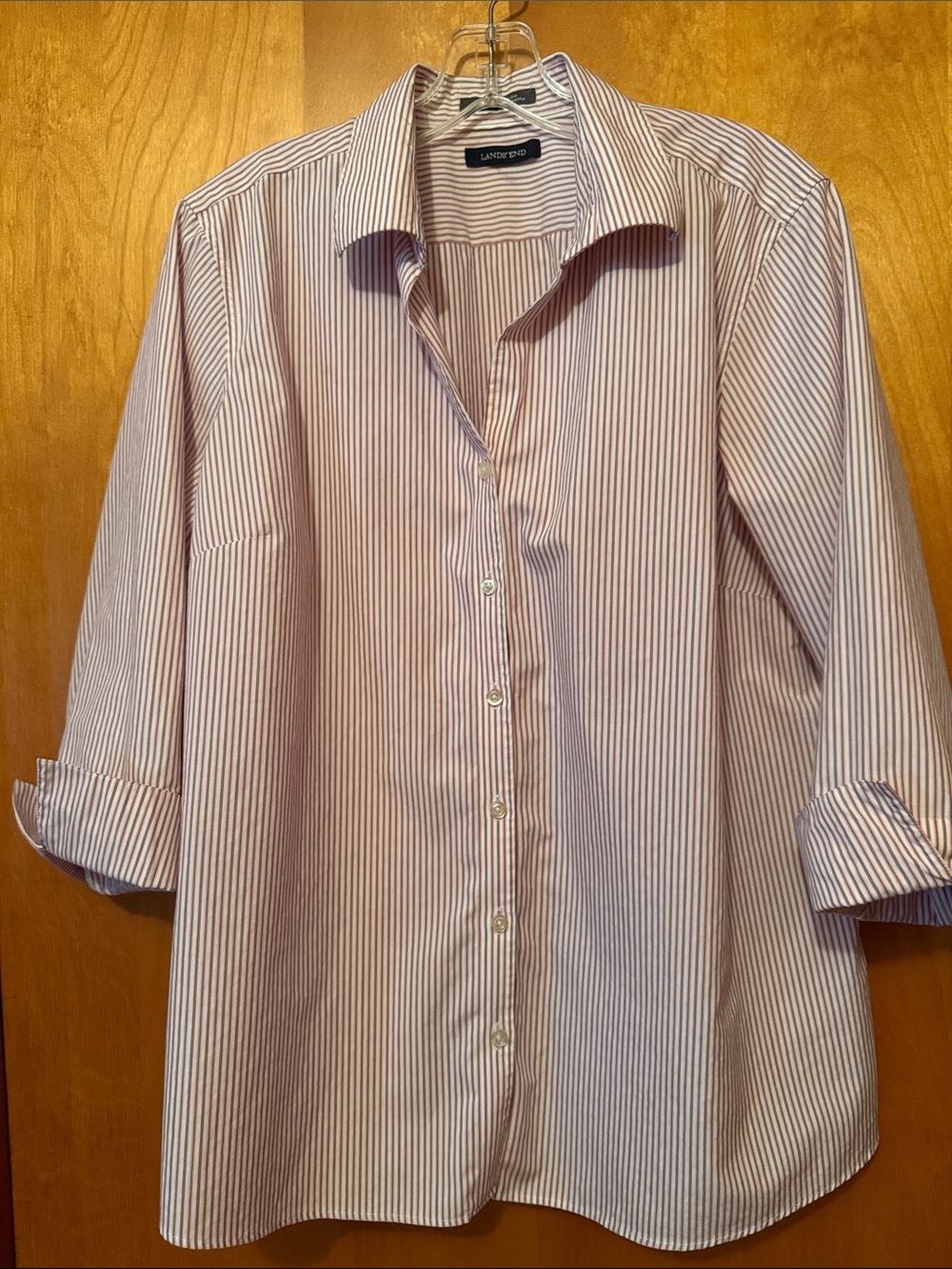 Lands' End Woman’s White Shirt with Red Pinstripes size 18